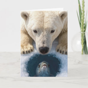 Geburtstags-Eisbär, der einen Fisch anstarrt Karte