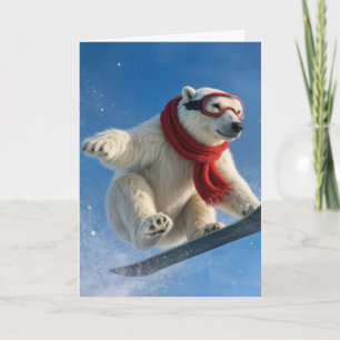Geburtstags-Eisbär in der Luft auf einem Snowboard Karte