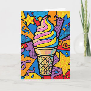 Geburtstags-Eiscreme-Kegel und Konfetti-Pop-Art Karte