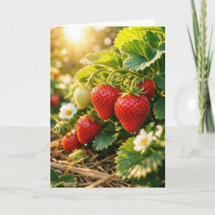 Geburtstags-Erdbeeren hängen an einer Pflanze Karte