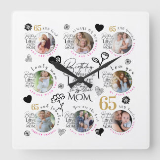 Geburtstags-Fotocollage für Mama als typografische Quadratische Wanduhr