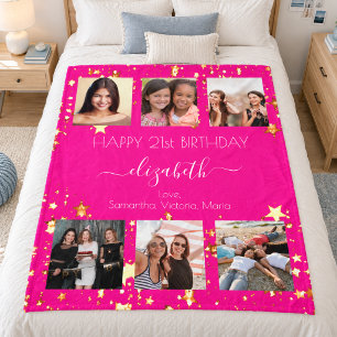 Geburtstags-Fotocollage in Hot Pink für Freundin Fleecedecke