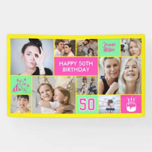 Geburtstags-Fotocollage Neon-Gelb zum 50. Geburtst Banner