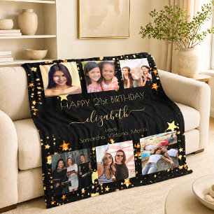 Geburtstags-Fotocollage schwarz Gold beste Freunde Fleecedecke