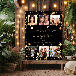 Geburtstags-Fotocollage Schwarz Gold Freunde  Poster