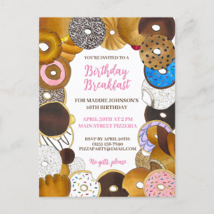 Geburtstags-Frühstücks-Brunch-Doughnut-Donut-Junk- Einladungspostkarte