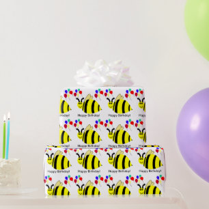 Geburtstags-Gelb-Bienen-Ballons Geschenkpapier