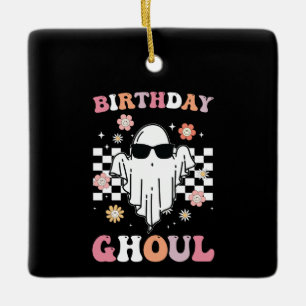 Geburtstags-Gespenst Halloween Groovy Retro Keramikornament