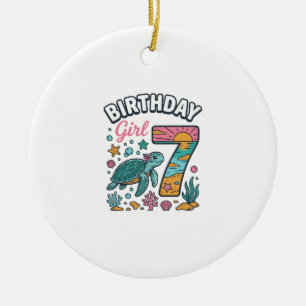 Geburtstags-Girl Meeresschildkröte 7. Geburtstag V Keramik Ornament