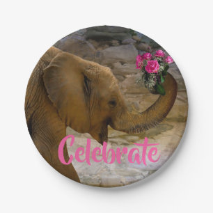 Geburtstags-Girlande-Elefant Rosa Florale Papier-T Pappteller