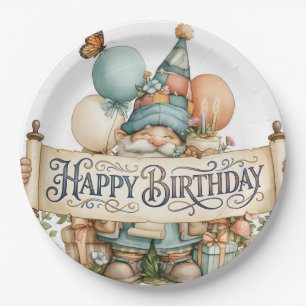 Geburtstags-Gnom-Illustration mit Ballons Pappteller