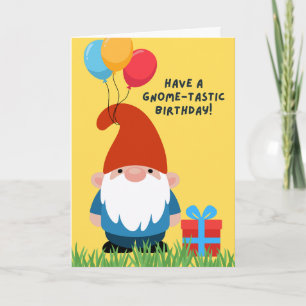 Geburtstags-Gnom mit Luftballons und Geschenk Karte