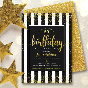 Geburtstags-Gold-Glitter-Schrift auf schwarzem ind Einladung
