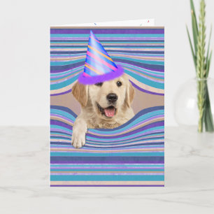 Geburtstags-Golden Retriever mit Partyhut Karte