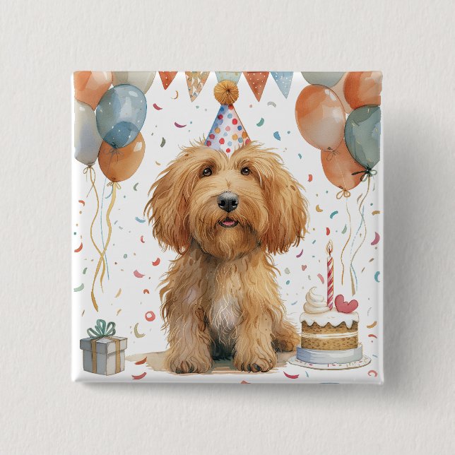 Geburtstags-Goldendoodle-Hund Button (Vorderseite)