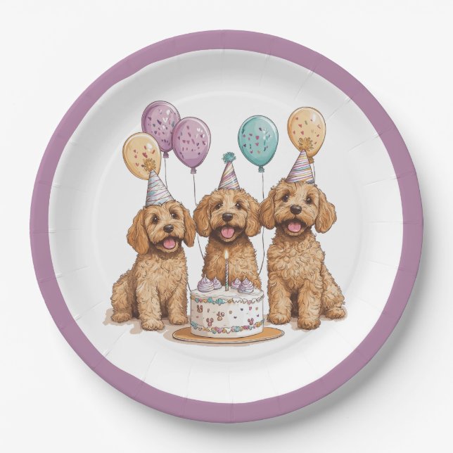 Geburtstags Goldendoodle Hunde Geburtstagstorte Pappteller (Vorderseite)