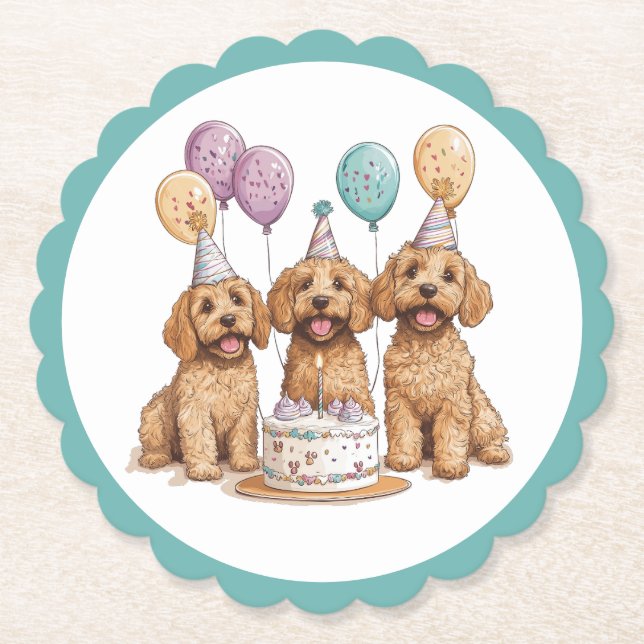Geburtstags Goldendoodle Hunde Geburtstagstorte Untersetzer (Vorderseite)