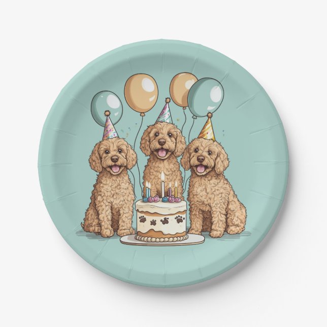 Geburtstags-Goldendoodle-Hunde Pappteller (Vorderseite)