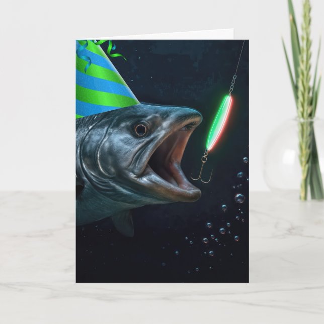 Geburtstags-Großfisch mit Neonköder Karte (Vorderseite)