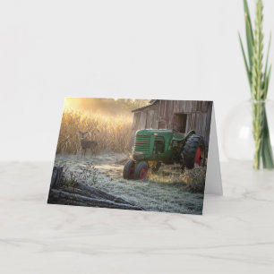 Geburtstags-Hirsch mit grünem Vintage-Traktor Karte