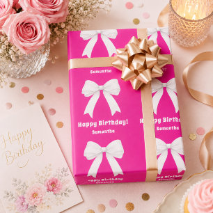 Geburtstags-Hot-Pink-Bogen weißes Mädchen Geschenkpapier