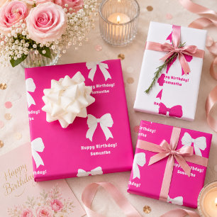 Geburtstags-Hot-Pink-Bow-Weißes-Mädchen Geschenkpapier Set