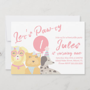 Geburtstags-Hund-Paw-ty-Party-Ballon Rosa Einladung