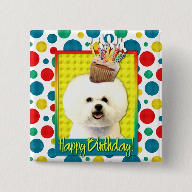 Geburtstags-kleiner Kuchen - Bichon Frise Button (Vorderseite)