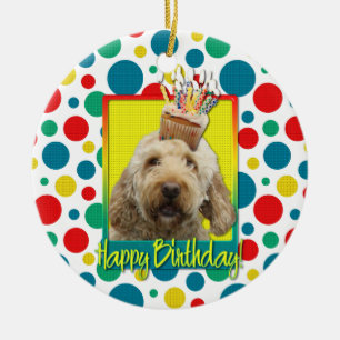 Geburtstags-kleiner Kuchen - GoldenDoodle Keramik Ornament