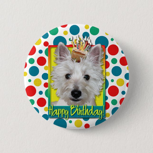 Geburtstags-kleiner Kuchen - Westie - Behälter Button (Vorderseite)