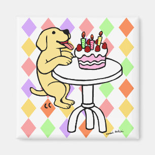 Geburtstags-Kuchen-Gelb-Labrador-Cartoon Magnet