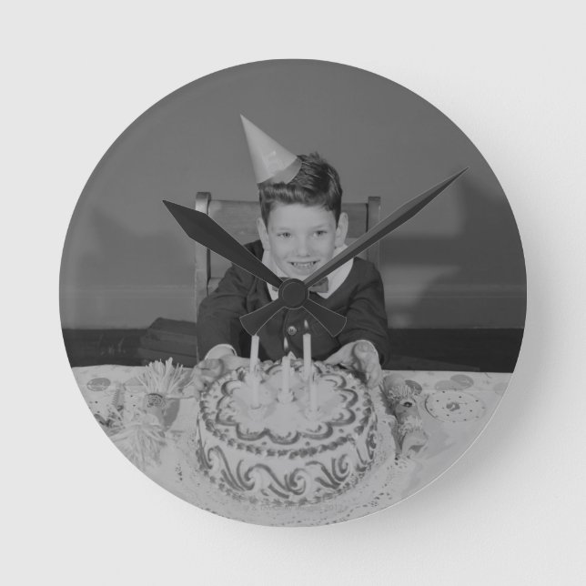 Geburtstags-Kuchen Runde Wanduhr (Vorderseite)