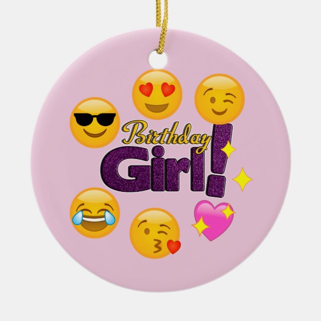 Geburtstags-Mädchen Emoji Keramik Ornament (Vorne)