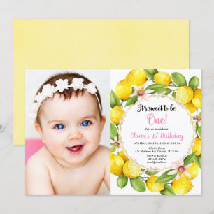 Geburtstags-Mädchen-Foto der rosa und gelben Einladung