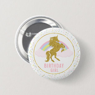 Geburtstags-Mädchen-Regenbogenunicorn-Party-Butto Button