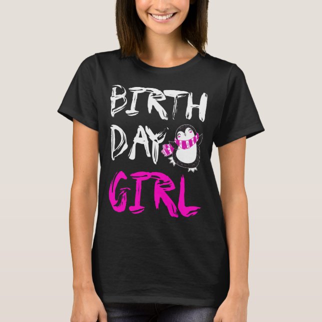 Geburtstags-Mädchenpenguin-Rosa-T - Shirt (Vorderseite)