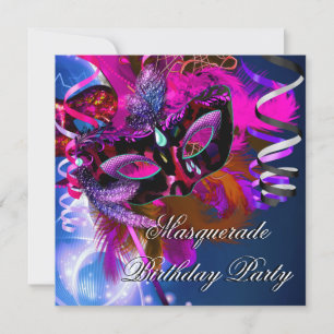Geburtstags-Maskenball-Party-Maske Blau Pink Einladung