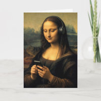 Geburtstags-Moderne-Mona-Lisa mit Smartphone