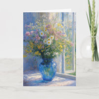 Geburtstags-Monet-Wildblumenstrauß in blauer Vase