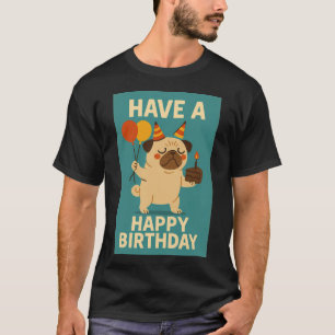 Geburtstags-Mops mit Luftballons und Partyhut T-Shirt