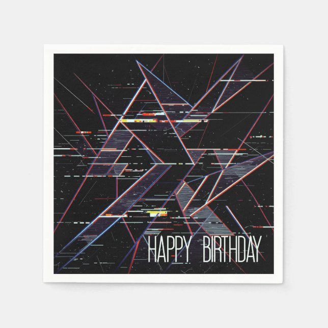 Geburtstags-Neon-Glitchcore-Geometrische Formen  Serviette (Vorderseite)