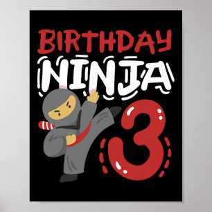 Geburtstags-Ninja 3 Jahre alt Karate-Kids 3. Gebur Poster