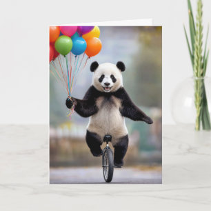 Geburtstags-Panda auf einem Einrad mit Ballonbouqu Karte