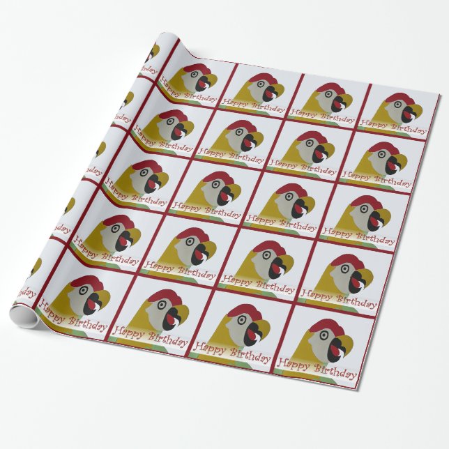 Geburtstags-Papageien-Kopf-Collagen-rotes Geschenkpapier (Ungerollt)