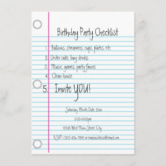 Geburtstags-Party-Checkliste Einladung