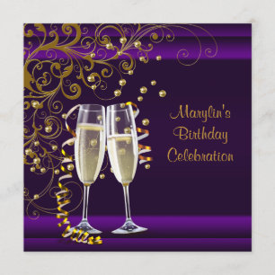 Geburtstags-Party der Frau lila Gold Einladung