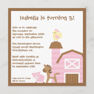 Geburtstags-Party Einladung des rosa Vieh-Mädchens