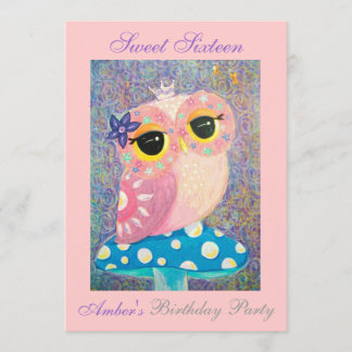Geburtstags-Party Eulen-feenhaftes Prinzessin-16. Einladung