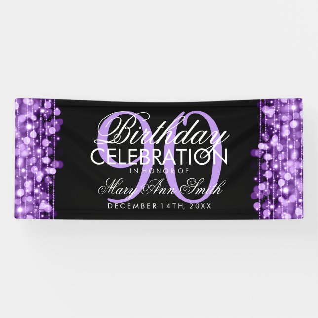 Geburtstags-Party-Glitzern lila Banner (Horizontal)