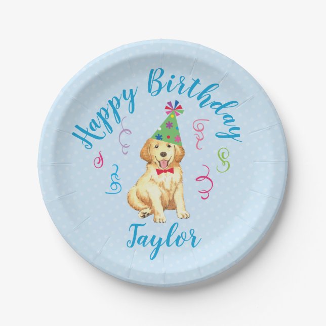 Geburtstags-Party-goldener Retriever Pappteller (Vorderseite)